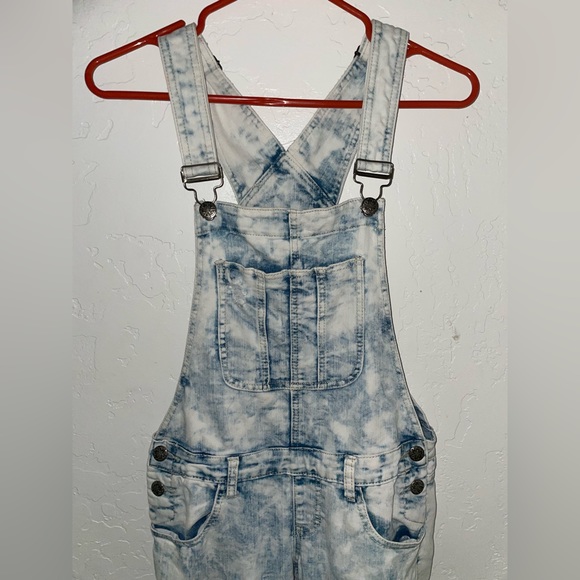 Bleached looking overalls. Coveralls. Bibs. Romper. White and blue. Rue 21 - Picture 2 of 11